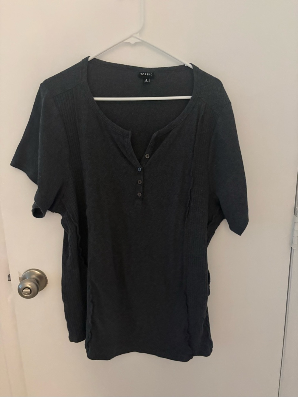 Torrid Dark Gray Henley Ribbed Short Sleeve Top